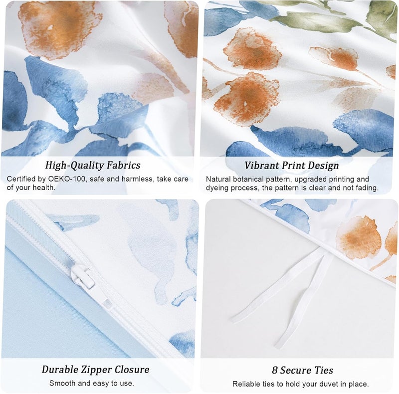 PHF غطاء لحاف بيزلي فائق النعومة بحجم كينج، مجموعة بياضات مطبوعة 3 قطع، مجموعة غطاء لحاف بنمط مريح على الطراز الريفي مع 2 غطاء وسادة، إغلاق بسحاب و 8 روابط، 104"x90"، أبيض وأزرق - Image 5