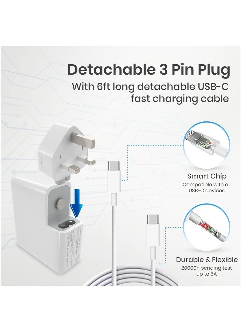كيلا شاحن بديل سريع 96 وات من النوع C لجهاز Macbook Pro-Air، محول طاقة يعمل مع أجهزة الكمبيوتر المحمولة والتابلت والهواتف الذكية مقاس 13 و14 و15 و16 بوصة موديل 2016/17/18/19/20، شاحن Thunderbolt مع كابل USB C، iPhone 15 - Image 4