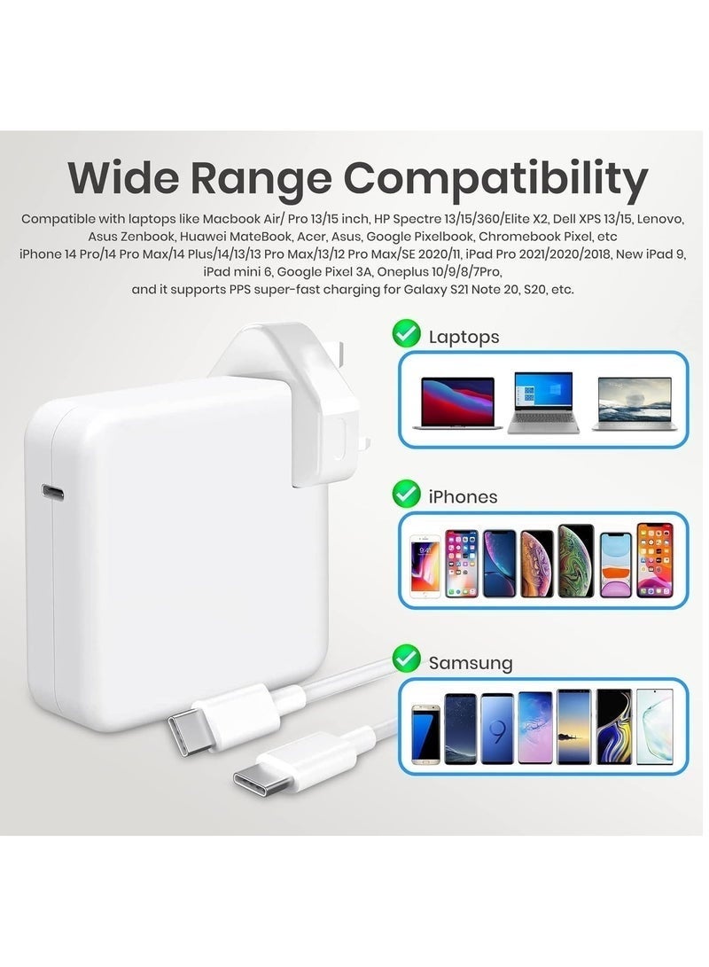 Bukela 96W Type C Macbook Pro-Air Fast Replacement Charger, Power Adapter works with 13, 14, 15, 16 Inch 2016/17/18/19/20 Model Laptops, Tabs & Smartphones, Thunderbolt Charger with USB C Cable, iPhone 15 - Image 3