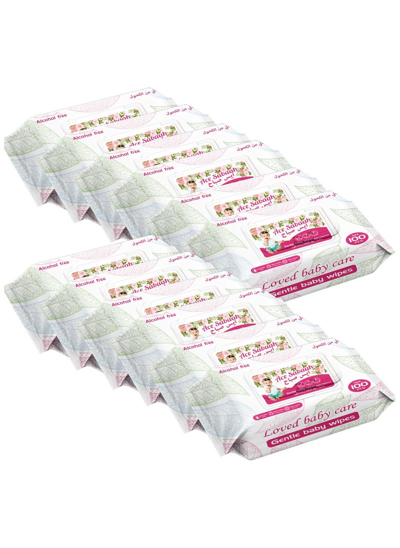Ace Sabaah - Alcohol Free Baby Wet Wipes 100s, Rose Scent, Pack of 12 - Image 1