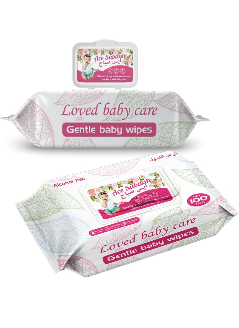 Ace Sabaah - Alcohol Free Baby Wet Wipes 100s, Rose Scent, Pack of 12 - Image 1