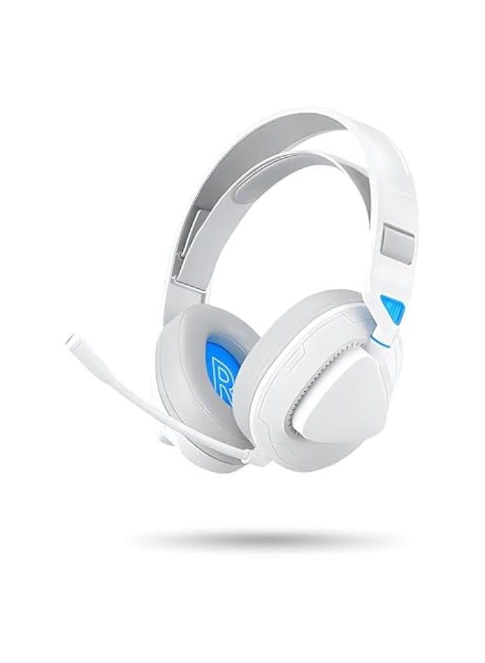 PROMASS PC Gaming Headset, 4 Modes Wired 2.4G Wireless Bluetooth with Noise Cancelling Mic, Adjustable Headband, Ove Ear Gaming Headphones for PC Laptop (White Blue) - Image 1