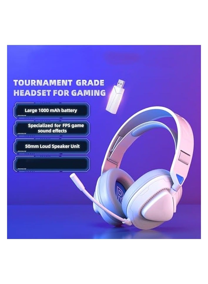 PROMASS PC Gaming Headset, 4 Modes Wired 2.4G Wireless Bluetooth with Noise Cancelling Mic, Adjustable Headband, Ove Ear Gaming Headphones for PC Laptop (White Blue) - Image 2