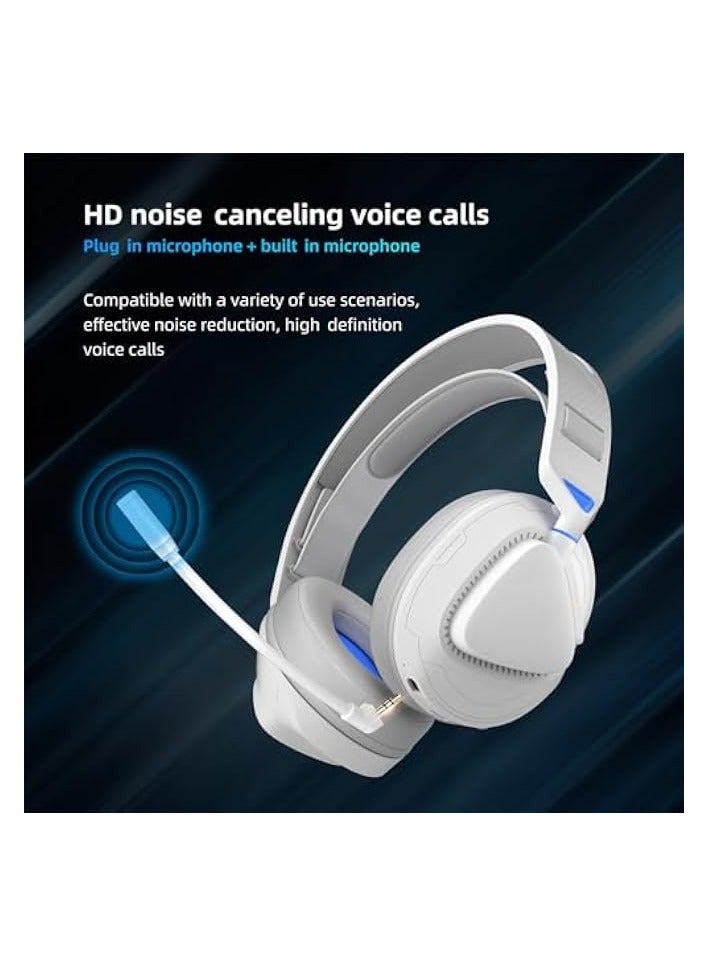 PROMASS PC Gaming Headset, 4 Modes Wired 2.4G Wireless Bluetooth with Noise Cancelling Mic, Adjustable Headband, Ove Ear Gaming Headphones for PC Laptop (White Blue) - Image 4