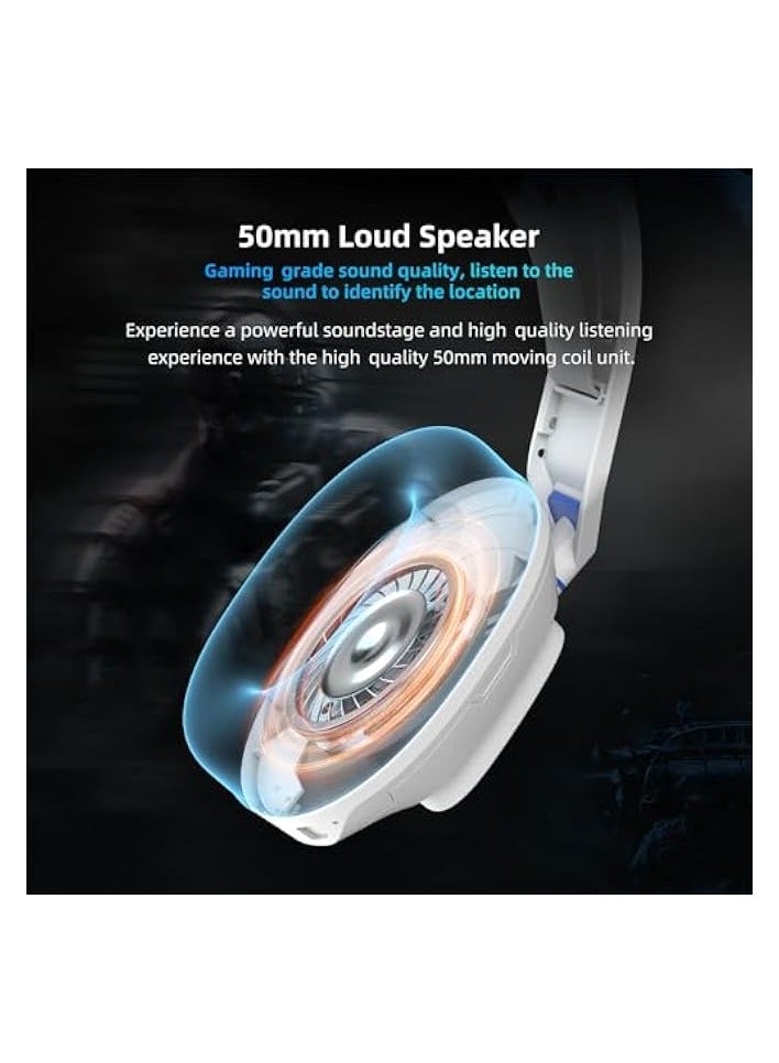 PROMASS PC Gaming Headset, 4 Modes Wired 2.4G Wireless Bluetooth with Noise Cancelling Mic, Adjustable Headband, Ove Ear Gaming Headphones for PC Laptop (White Blue) - Image 5