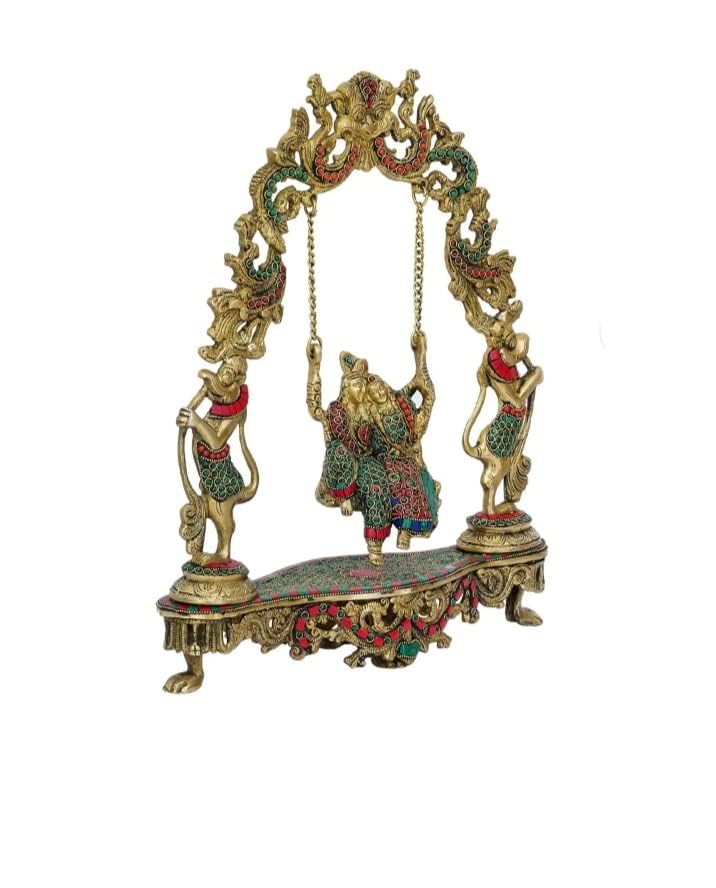 MVs Madh Ventures MVs Madh Ventures Radha Krishna Statue on Swing Multicolor Stone Work Shree Krishna with Radha Rani Home Decor Idol On Jhula Figurine Gift Item LxWxH46x13x38Cm Wt78Kg  - Image 2