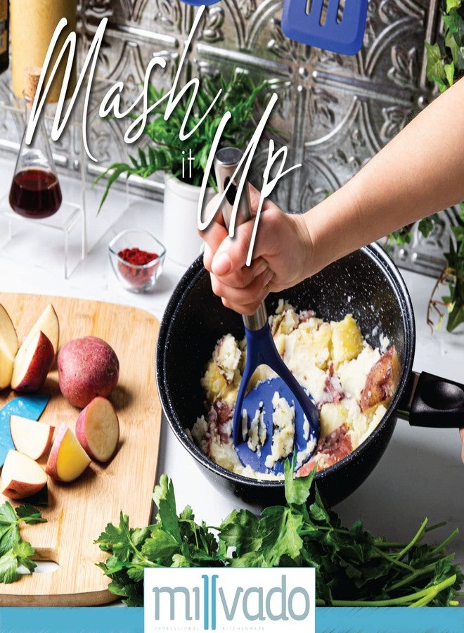 Millvado Potato Masher, Strong Stainless Steel Handle with Heavy Duty Plastic Base, 11.5 Inch Blue Mashed Potatos Masher, Hand Smasher for Vegtables - Image 4