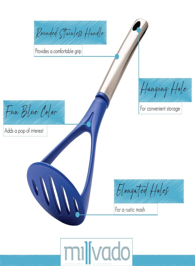 Millvado Potato Masher, Strong Stainless Steel Handle with Heavy Duty Plastic Base, 11.5 Inch Blue Mashed Potatos Masher, Hand Smasher for Vegtables - Image 2