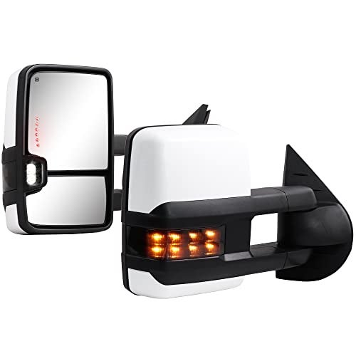 Sanooer Towing Mirrors for 2007-2013 Chevy Silverado Suburban Tahoe Avalanche GMC Sierra Yukon with Power Glass Turn Signal Light Backup Lamp Heated Extendable Pair Set (white paint 8624) - Image 1
