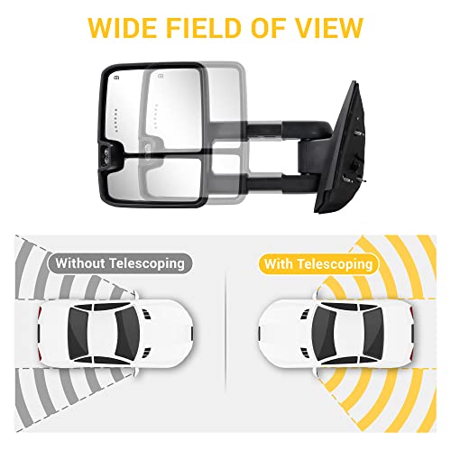 Sanooer Towing Mirrors for 2007-2013 Chevy Silverado Suburban Tahoe Avalanche GMC Sierra Yukon with Power Glass Turn Signal Light Backup Lamp Heated Extendable Pair Set (white paint 8624) - Image 3