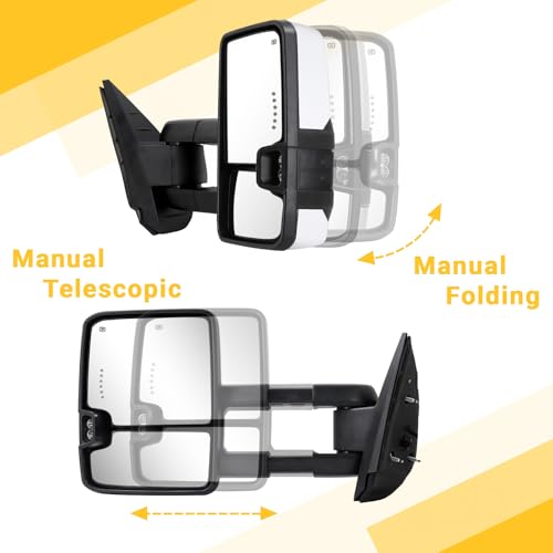Sanooer Towing Mirrors for 2007-2013 Chevy Silverado Suburban Tahoe Avalanche GMC Sierra Yukon with Power Glass Turn Signal Light Backup Lamp Heated Extendable Pair Set (white paint 8624) - Image 4