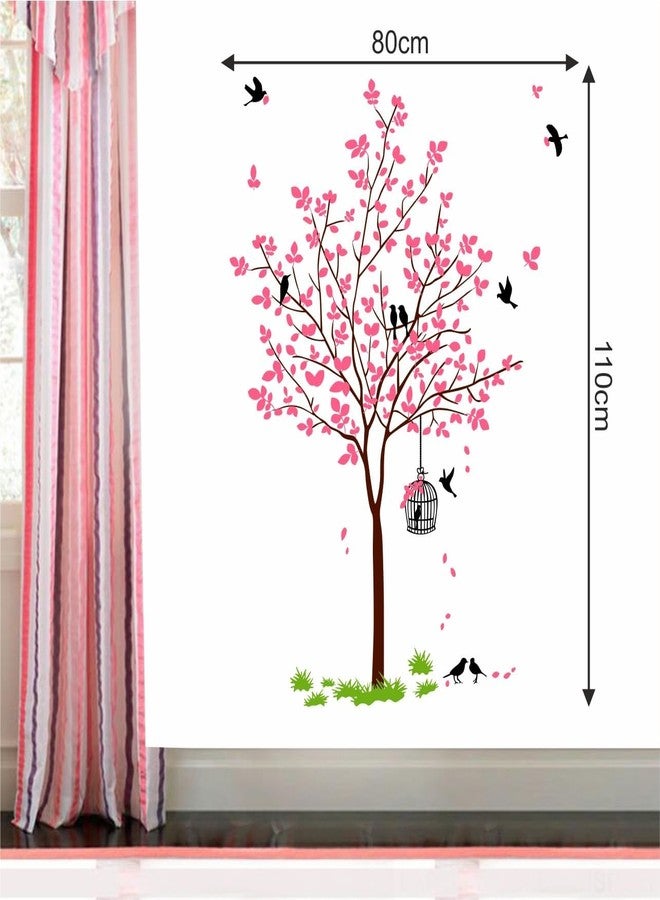 BYTE SHOP ملصق جداري على شكل شجرة وطيور لغرفة المعيشة، غرفة النوم، ديكور غرفة الأطفال، لون وردي - Image 2