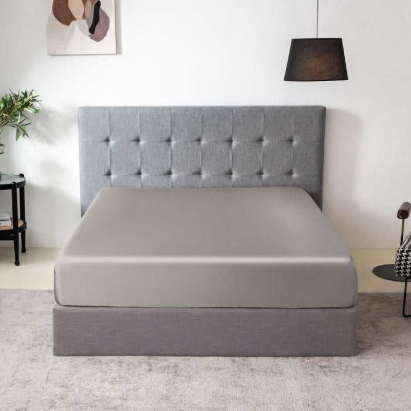 THXSILK THXSILK Natural Silk Fitted Bed Sheet 100 7A Silk Deep Pocket to 16 Soft and Wrinkle Free 1 Fitted Sheet Only Queen Grey 