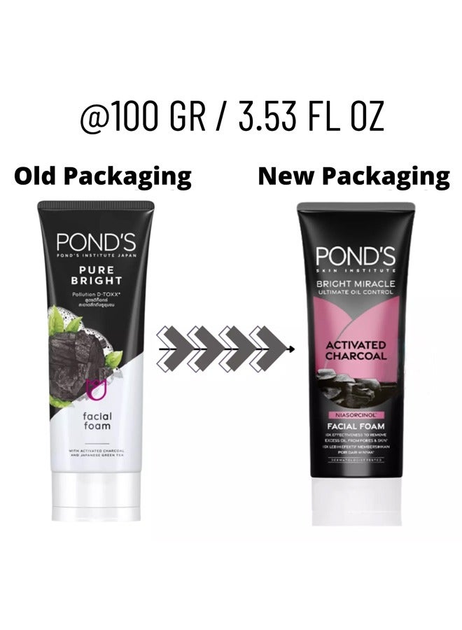 Pond's Bright Miracle Ultimate Oil Control Activated Charcoal Facial Foam 100g - Image 2