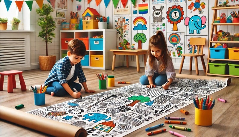Rightcyclopedia Drawing Colouring Roll sheet for Kids Fun Large poster Graffiti Art 30cms x 350cms 11 Feet Extra Long Paper Kid Coloring scoll Colour using Pencil Crayons Made in India - Image 2