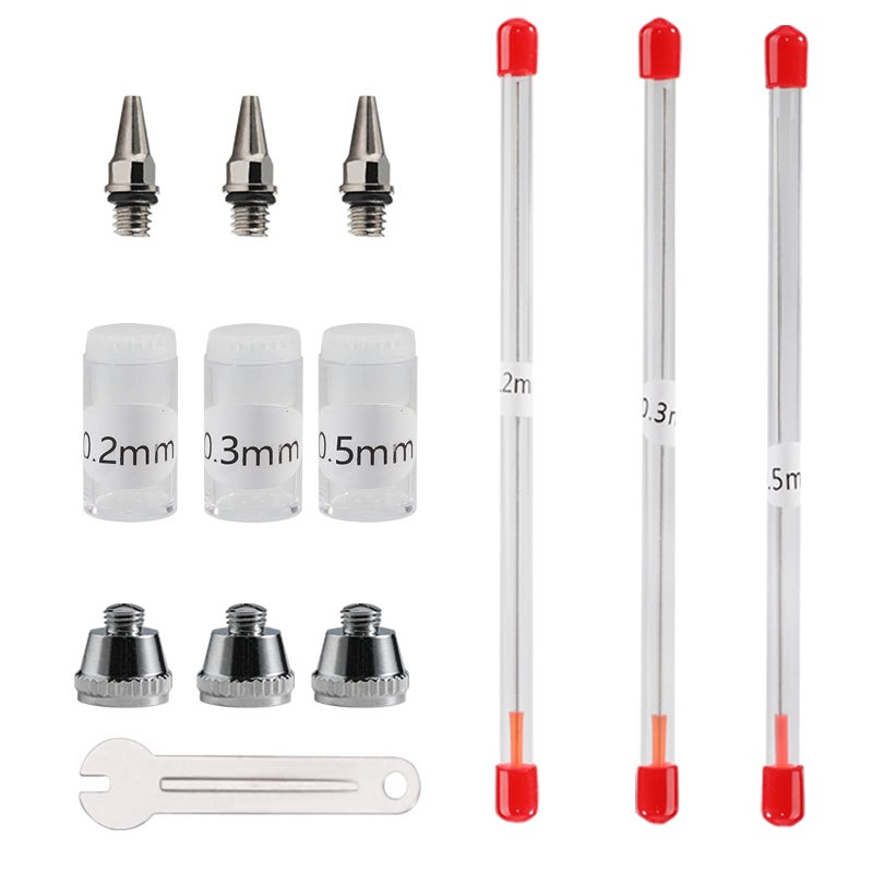 SAGUD Airbrush Nozzle Needle Cap 02mm 03mm 05mm Replacement Accessories Parts with Wrench for Air Brush Spray Gun Kit
