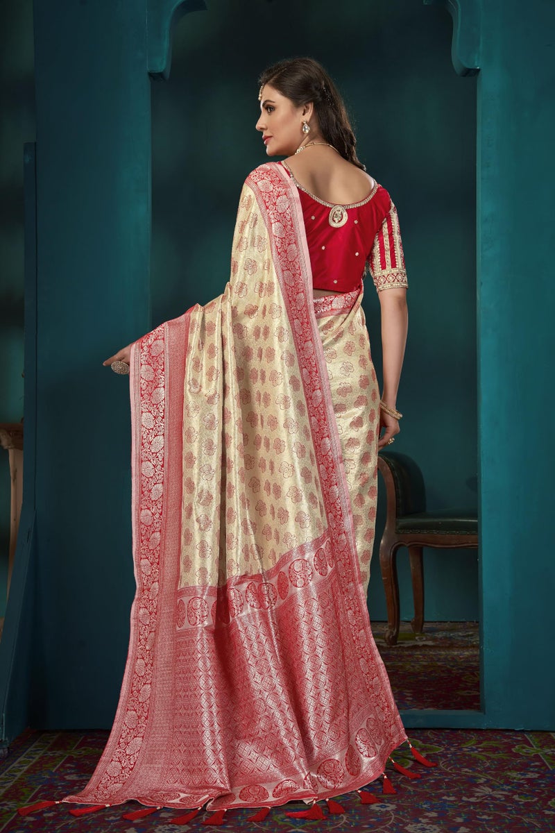 MANOHARI Banarasi Silk Woven Saree With Heavy Embroidery Blouse Piece_Mn1884 - Women, Red - Image 3