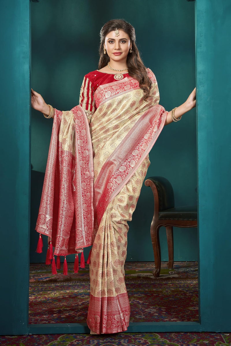 MANOHARI Banarasi Silk Woven Saree With Heavy Embroidery Blouse Piece_Mn1884 - Women, Red - Image 5