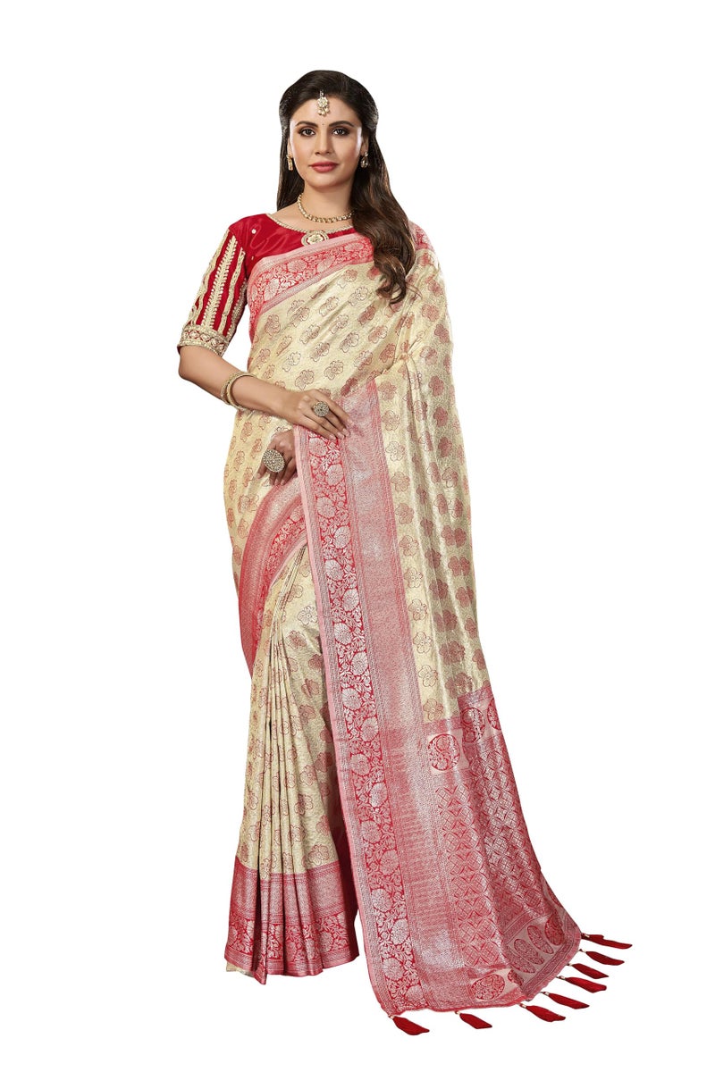 MANOHARI Banarasi Silk Woven Saree With Heavy Embroidery Blouse Piece_Mn1884 - Women, Red - Image 1