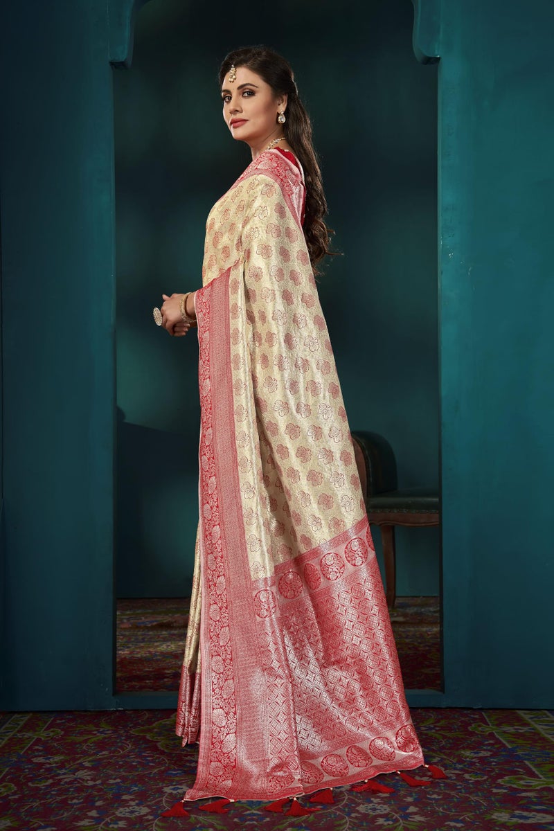 MANOHARI Banarasi Silk Woven Saree With Heavy Embroidery Blouse Piece_Mn1884 - Women, Red - Image 2