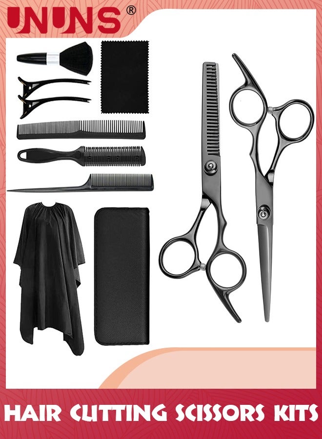 UNUNS Hair Cutting Scissors Kits,11pcs Stainless Steel Hairdressing Shears Set Professional Thinning Scissors For Barber/Salon/Home/Men/Women/Kids,Black - Image 1