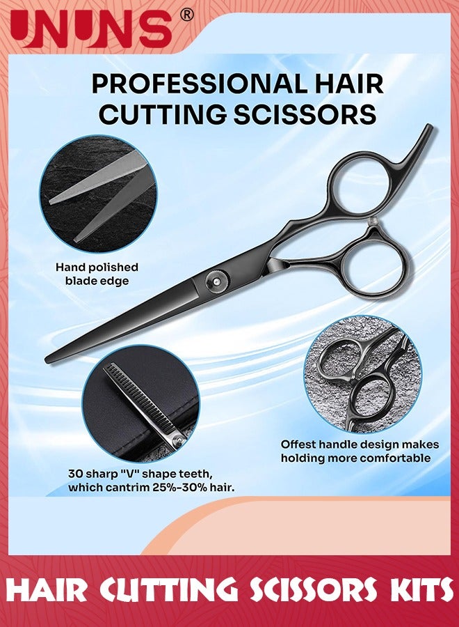 UNUNS Hair Cutting Scissors Kits,11pcs Stainless Steel Hairdressing Shears Set Professional Thinning Scissors For Barber/Salon/Home/Men/Women/Kids,Black - Image 2