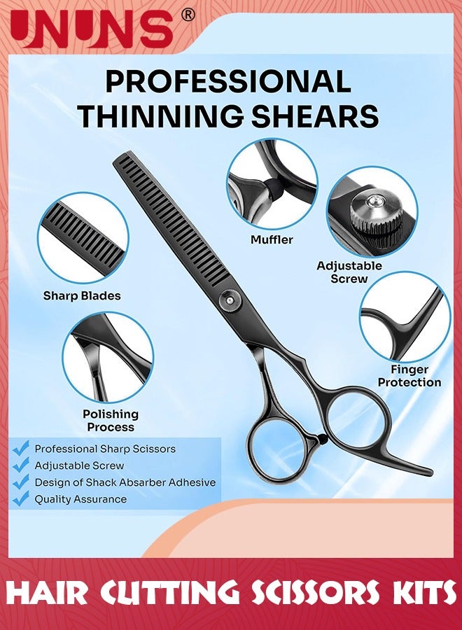 UNUNS Hair Cutting Scissors Kits,11pcs Stainless Steel Hairdressing Shears Set Professional Thinning Scissors For Barber/Salon/Home/Men/Women/Kids,Black - Image 3