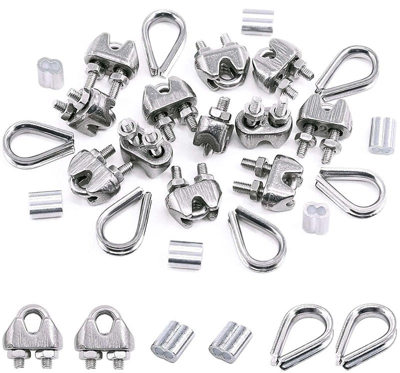 DIY Crafts DIY Crafts 1x Set M2 116 Wire Rope Accessory Set M2 Wire Rope Cable Clip Clamp M2 304 Steel Thimble 2mm Aluminum Crimping Loop Sleeve Perfect for 18 inch Wire Rope Cable 6xPcs Below 1x Set - Image 1