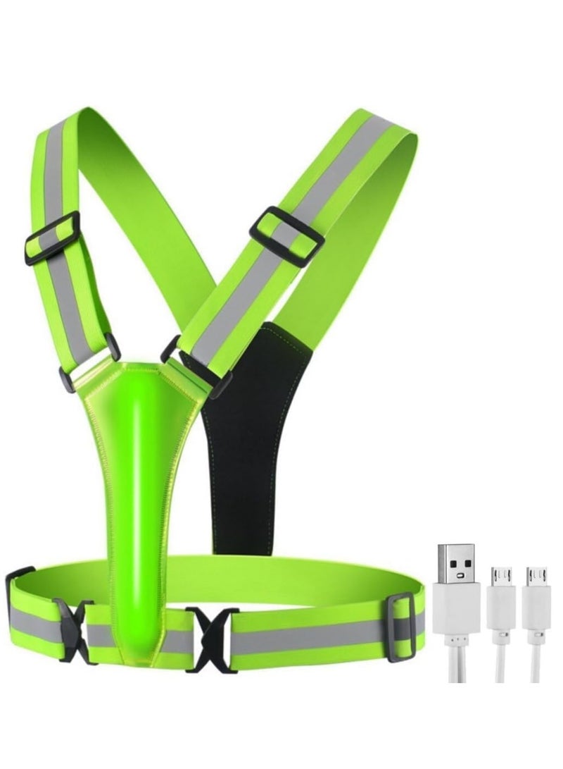 Meetion Led Light Up Running Vest Reflective Vest for Walking at Night, High Visibility Night Running Gear Rechargeable Adjustable Running Lights for Runners Walkers Men Women (Green)  - Image 1