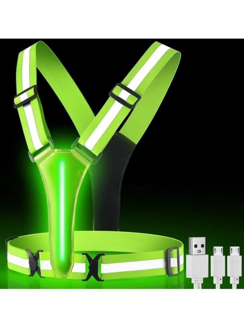 Meetion Led Light Up Running Vest Reflective Vest for Walking at Night, High Visibility Night Running Gear Rechargeable Adjustable Running Lights for Runners Walkers Men Women (Green)  - Image 2