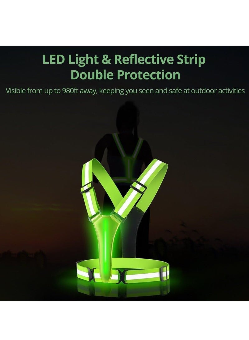 Meetion Led Light Up Running Vest Reflective Vest for Walking at Night, High Visibility Night Running Gear Rechargeable Adjustable Running Lights for Runners Walkers Men Women (Green)  - Image 3