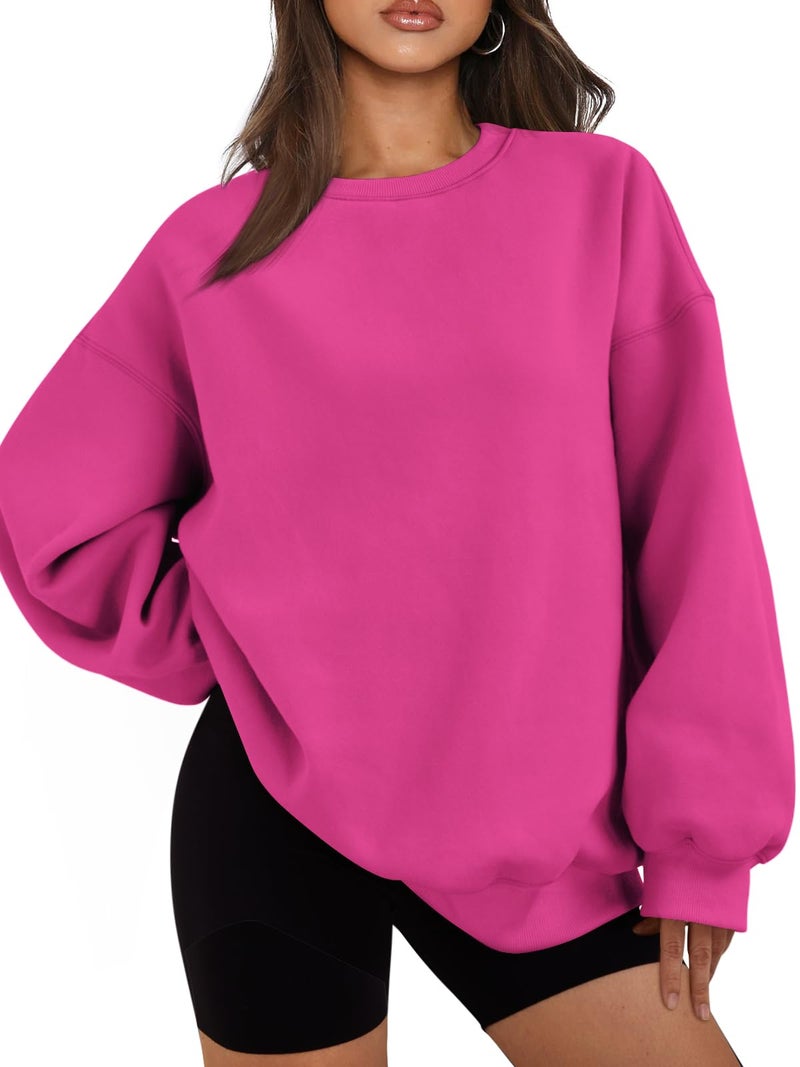 EFAN Womens Sweatshirts Hoodies Oversized Sweaters Crewneck Fleece Casual Tops Basic Comfy Fall Fashion Clothes 2025 Plus Size Maternity Workout Lounge Wear Winter Outfits HotPink S