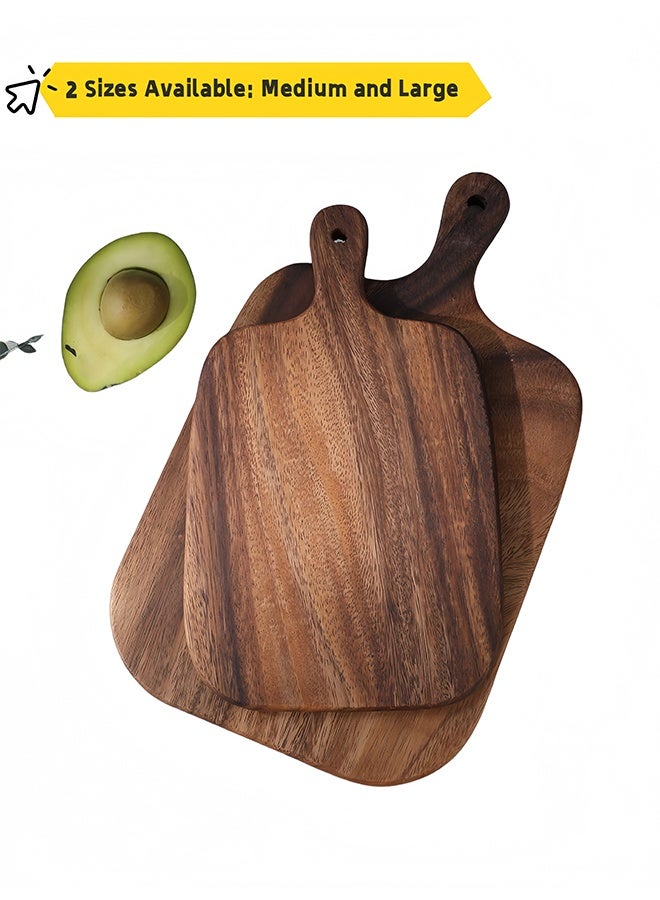 1 صينية تقديم خشبية مع مقبض، لوح تقطيع صغير للخبز والفواكه واللحوم، صينية مزدوجة الوجه (متوسط/كبير) - Image 1