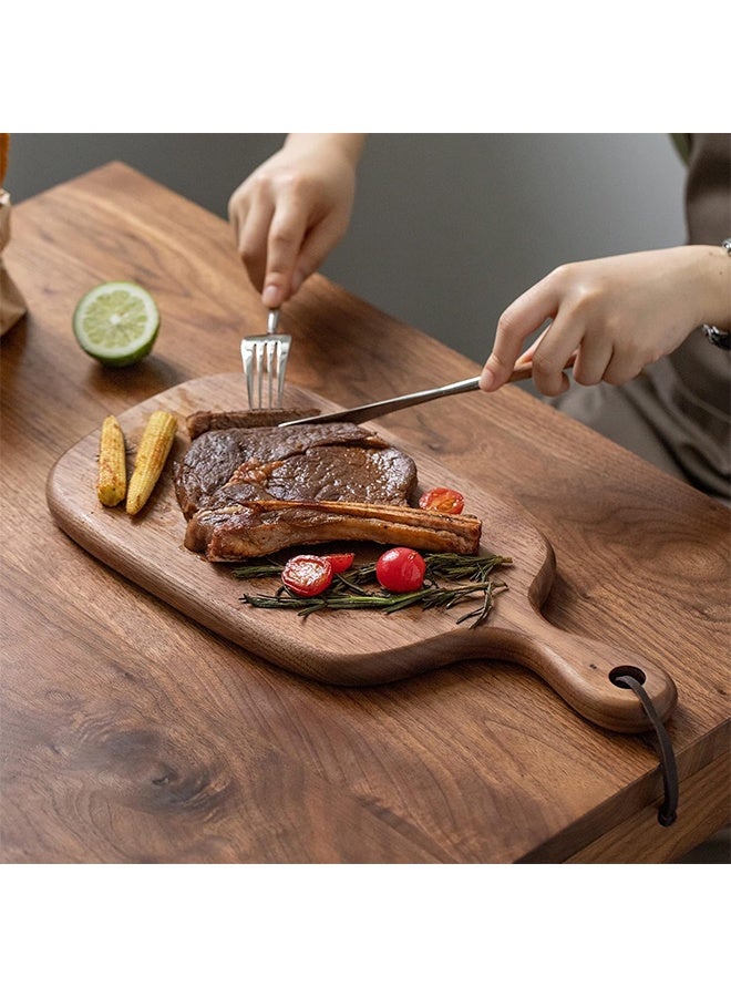 1 صينية تقديم خشبية مع مقبض، لوح تقطيع صغير للخبز والفواكه واللحوم، صينية مزدوجة الوجه (متوسط/كبير) - Image 4