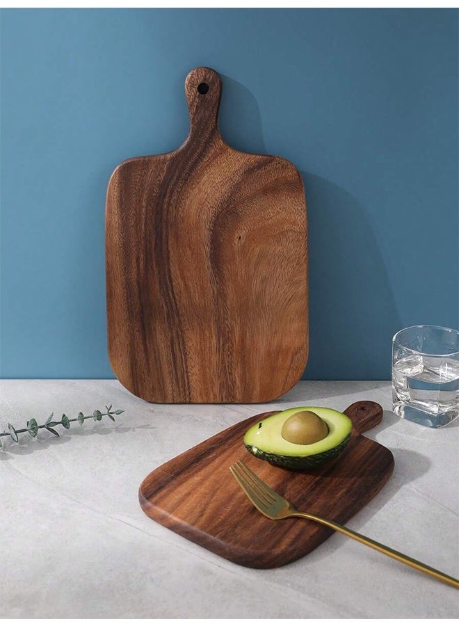 1 صينية تقديم خشبية مع مقبض، لوح تقطيع صغير للخبز والفواكه واللحوم، صينية مزدوجة الوجه (متوسط/كبير) - Image 3