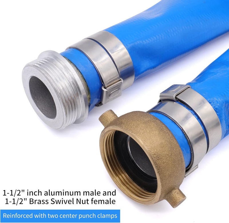 Geowaky 1-1/2" x 50′ PVC Lay Flat Water Pump Discharge Hose With Aluminum Pin Lug Fittings, Heavy Duty Reinforced Pool Backwash Hose Assembly - Image 3
