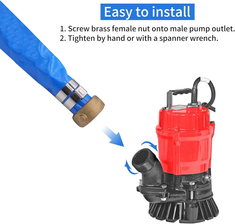 Geowaky 1-1/2" x 50′ PVC Lay Flat Water Pump Discharge Hose With Aluminum Pin Lug Fittings, Heavy Duty Reinforced Pool Backwash Hose Assembly - Image 5