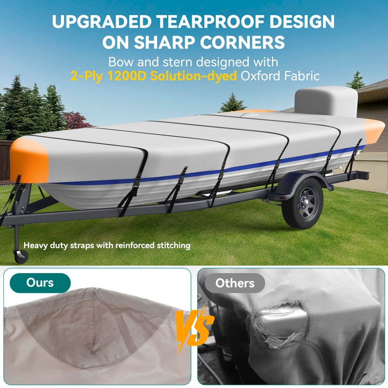 Nukugula Heavy Duty 5 Layers 1200D Jon Boat Cover 14ft - 16ft with Motor Cover, 100% Waterproof Trailerable Jon Boat Covers 14-16 Foot with 9+4 Pcs Windproof Straps - Image 5
