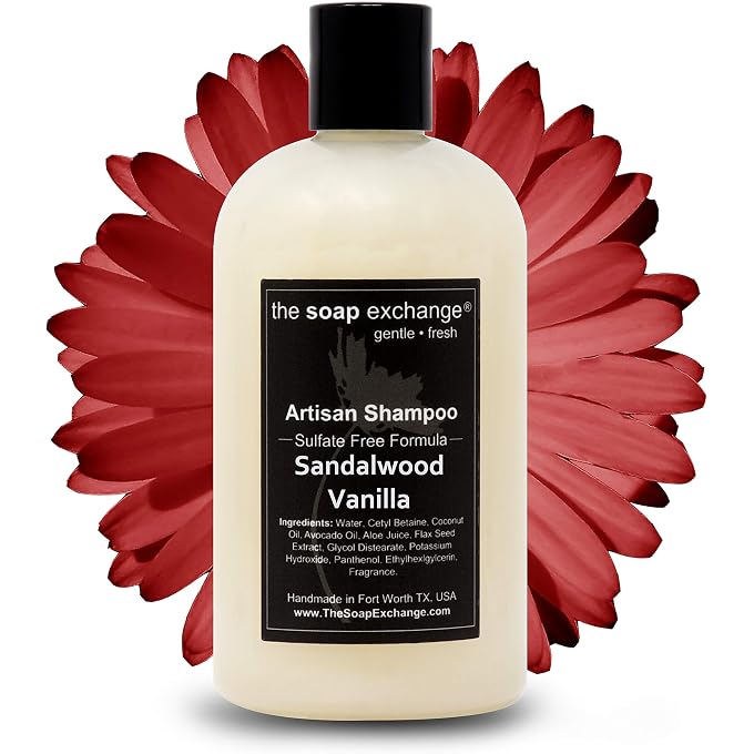 STRBOXONG The Soap Exchange Hair Shampoo Sandalwood Vanilla Scent Hand Crafted 12 fl oz / 354 ml Natural Artisan Hair Care, Gentle, Sulfate & Paraben Free, Cleanse, Moisturize, & Protect. Made in the USA. - Image 1