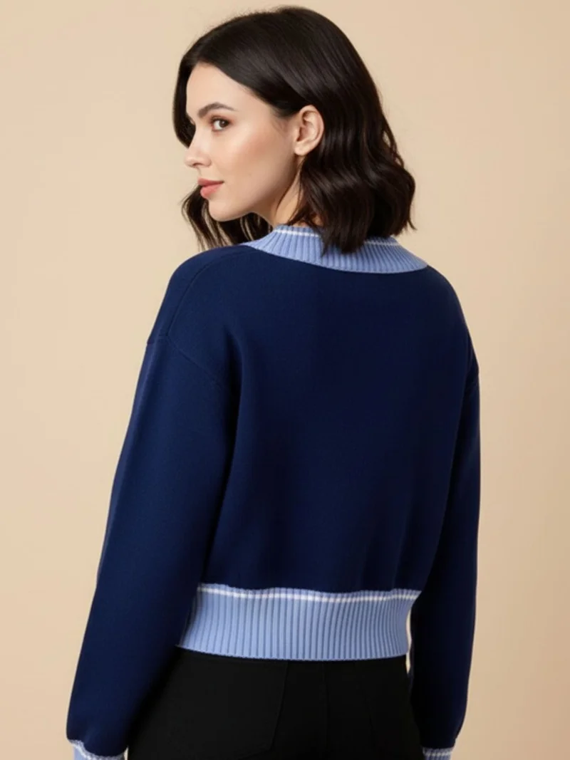 أوجيدر Navy Blue Full Sleeve Contrast Sweater