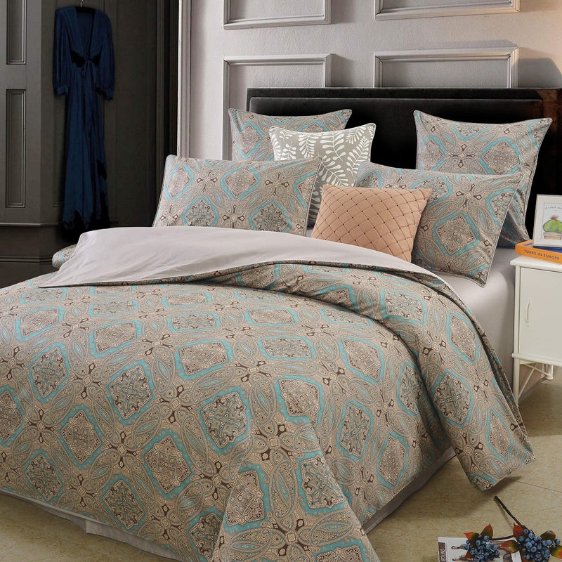 Brandream Brandream Boho Paisley Print Luxury Duvet Quilt Cover and Shams 3pc Bedding Set Bohemian Damask Medallion 800TC Egyptian Cotton Sateen  Queen Size Taupe