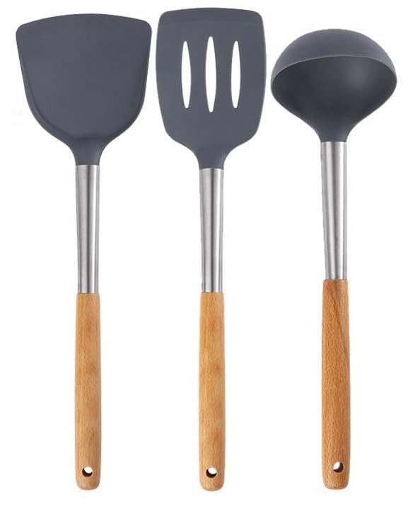 Yoshiva NonStick Cooking Spatula with Wooden Handle Steel Turner Serving Spoon Spatula Comb for Omelets Eggs Dosa Chapati Sambar HeatResistant Kitchen Tool - Image 1