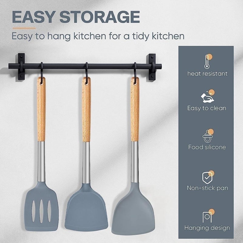 Yoshiva NonStick Cooking Spatula with Wooden Handle Steel Turner Serving Spoon Spatula Comb for Omelets Eggs Dosa Chapati Sambar HeatResistant Kitchen Tool - Image 5
