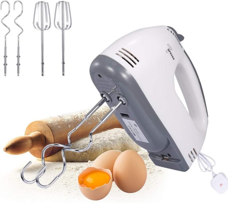 BAGGRA Electric Hand Mixer Egg Beater 7-Speed Easy Mix Good Grips Cake Mixer Ultra Power Stainless Steel Beater 2 Beater Hook 2 Mixer Hook - Image 1