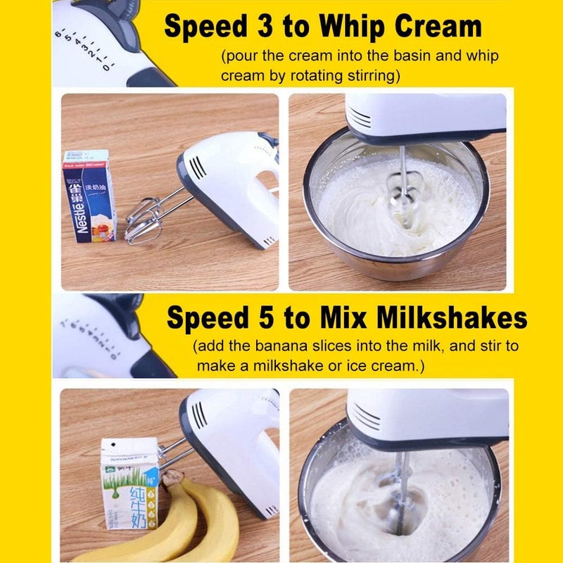 BAGGRA Electric Hand Mixer Egg Beater 7-Speed Easy Mix Good Grips Cake Mixer Ultra Power Stainless Steel Beater 2 Beater Hook 2 Mixer Hook - Image 4