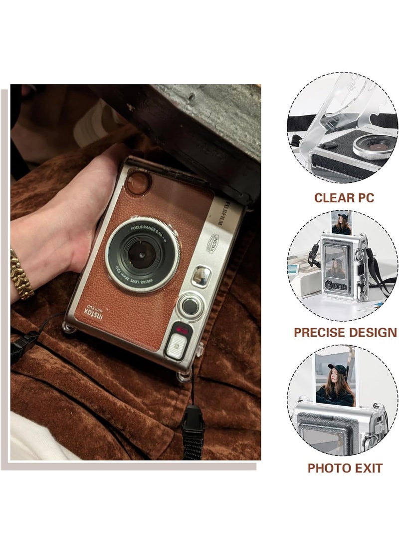 olayks Fujifilm Instax Mini EVO Camera Accessories Set, Includes Clear PVC Case Cover, Lens Cap, Brown Detachable & Adjustable Shoulder Strap With Card Bag, Album For Mini 3-Inch Film, Screen Protector, DIY Stickers (No Camera) - Image 2