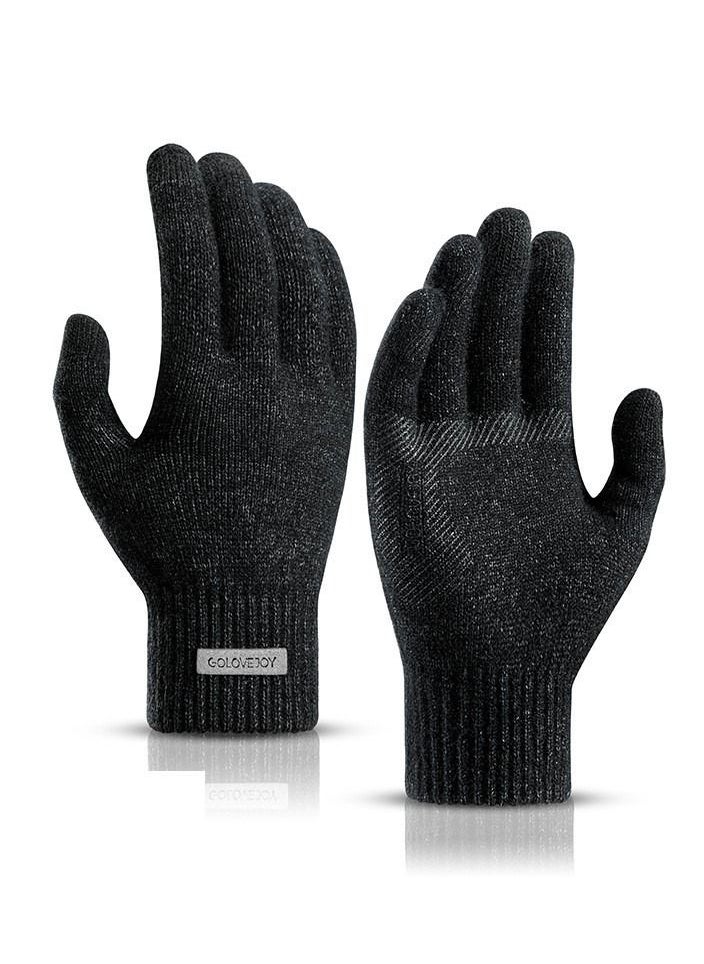 Golovejoy - Winter Men's Warm Plush Riding Wrist Windproof High Elastic Wool Gloves - Image 1