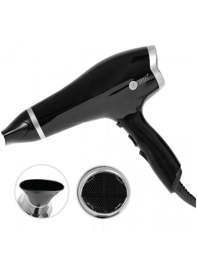 AFRA Hair Dryer, DC Motor, 2 Speeds, 3 Heat Settings, Cool Shot Function, Concentrator, Removable Filter, Ionic Function, AF-2300HDBK, 2-year warranty