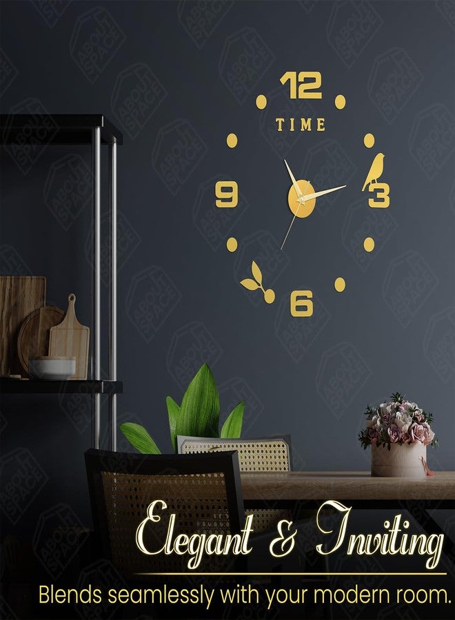 ABOUT SPACE ساعة حائط ABOUT SPACE - ساعة حائط لاصقة يمكنك تركيبها بنفسك، بدون صوت تكتكة، بدون إطار، ساعة أكريليك تناظرية قابلة للتعديل، مناسبة لغرفة المعيشة، غرفة النوم، المكتب (ذهبي - أرقام، طيور، نقاط)، 25 سم، 50 سم - Image 5