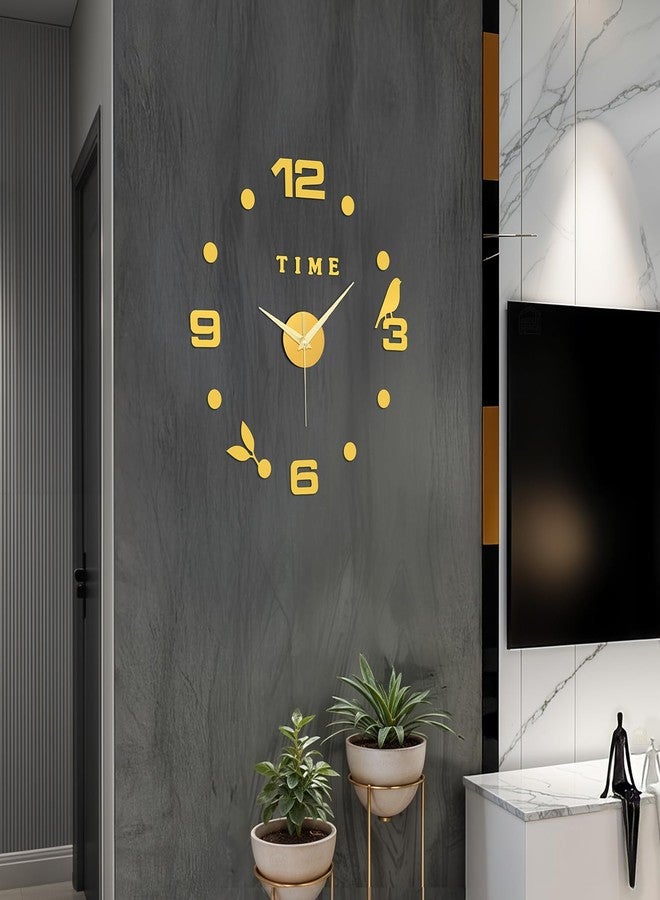 ABOUT SPACE ساعة حائط ABOUT SPACE - ساعة حائط لاصقة يمكنك تركيبها بنفسك، بدون صوت تكتكة، بدون إطار، ساعة أكريليك تناظرية قابلة للتعديل، مناسبة لغرفة المعيشة، غرفة النوم، المكتب (ذهبي - أرقام، طيور، نقاط)، 25 سم، 50 سم - Image 1